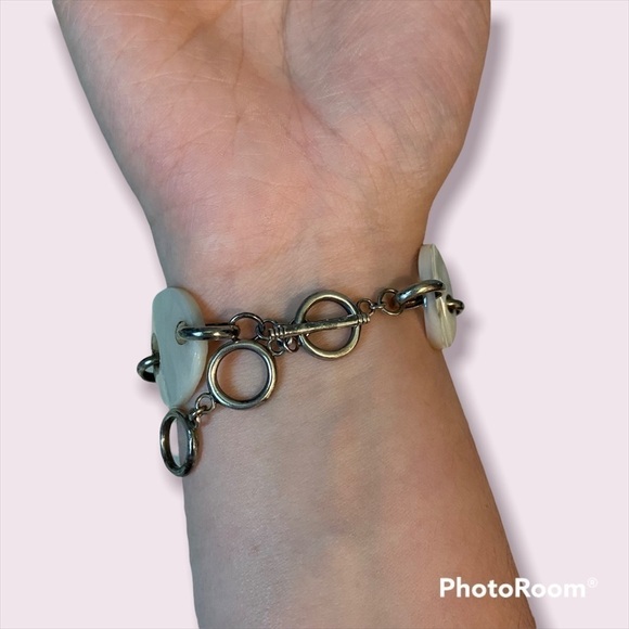 925 Sterling And Mother Of Pearl Abstract Circular Bracelet - Picture 6 of 7